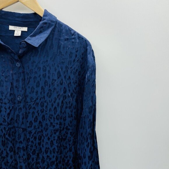 On 34th Womens Size XL Satin Animal-Print Jacquard Jumpsuit in Intrepid Blue $79 - Picture 4 of 8